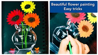 flower painting 🎨 poster colour painting 🎨🎨 how to paint realistic flower painting in glass pot