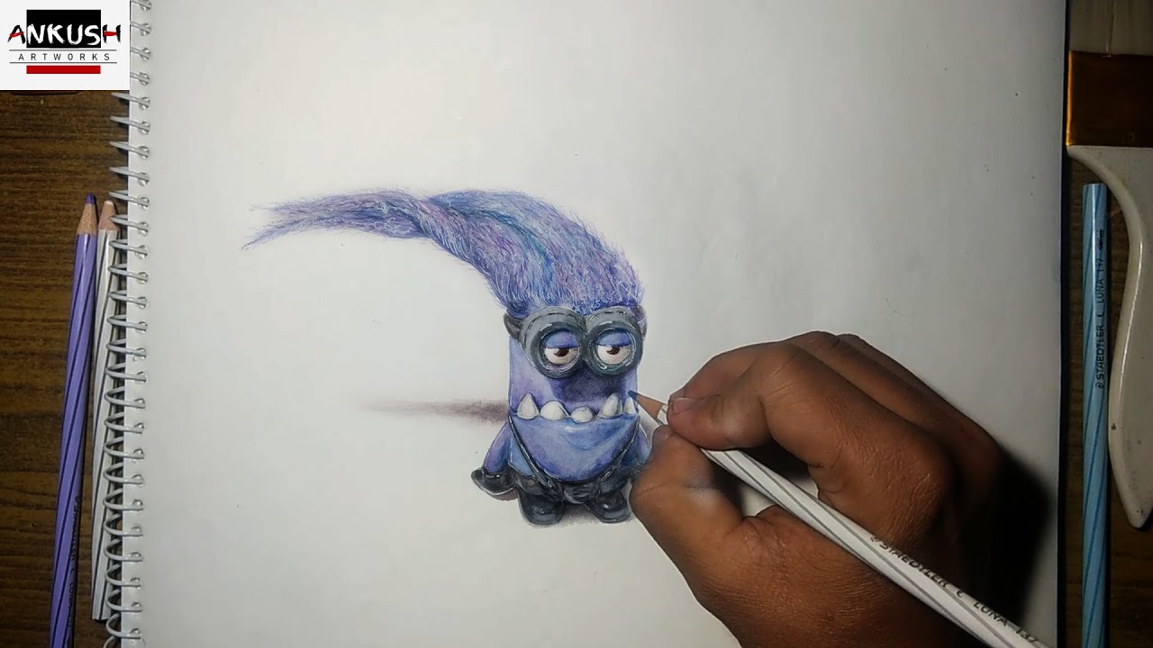 how to draw a purple minion step by step