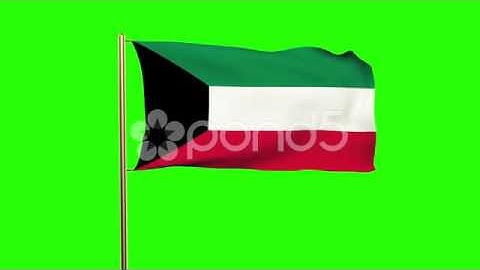 Kuwait Flag Waving In The Wind. Green Screen, Alpha Matte. Loopable Animation