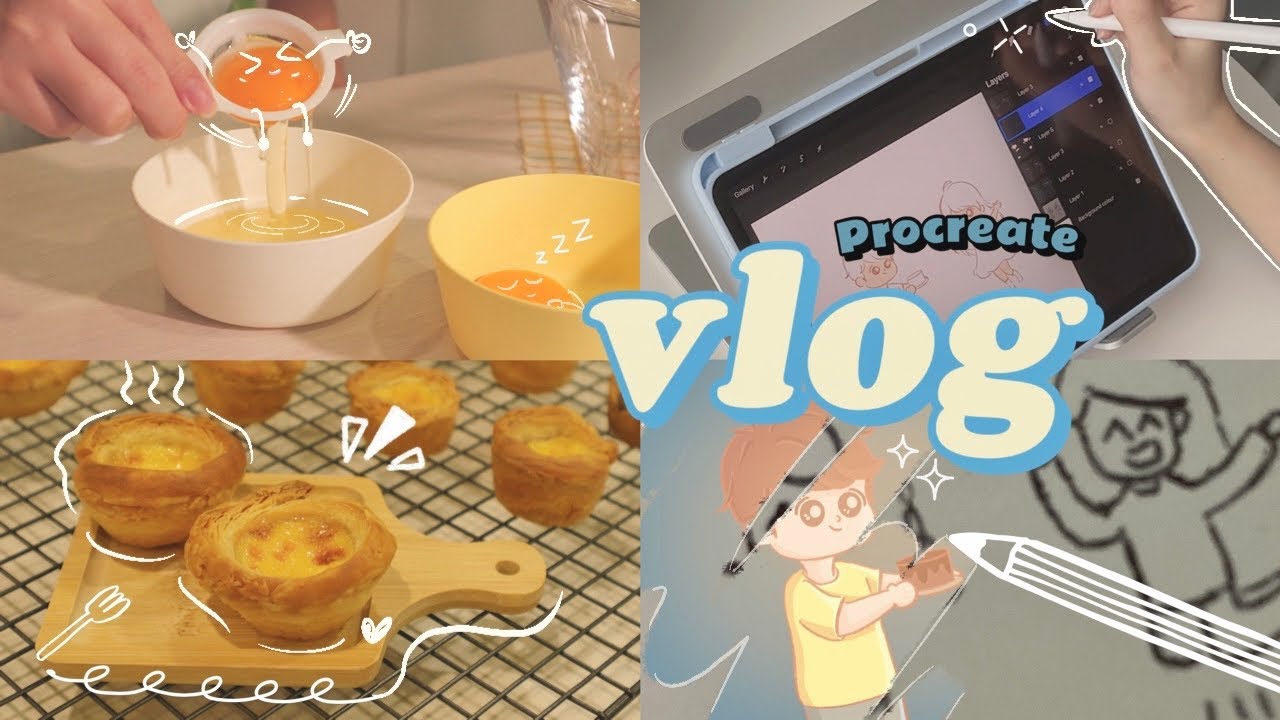 vlog | Mini Portuguese Egg Tart ♨️ Redraw Bf ’s art on Procreate 🎨 | 制作葡式蛋挞 , 重绘男友的画作 | loffi snow