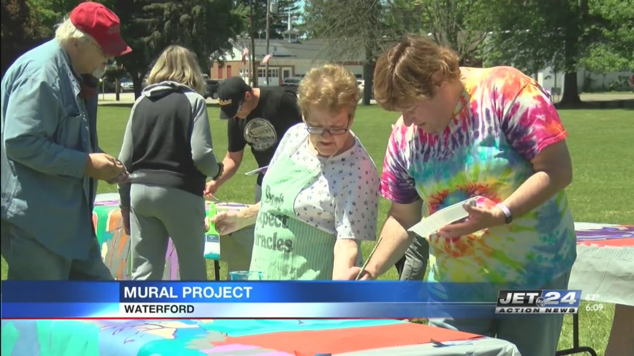 Waterford community paints new mural with artists of all ages - YouTube