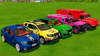 TRANSPORTING PIXAR CARS & FRUITS WITH COLORED & JOHN DEERE vs CLAAS vs TRACTORS  BeamNG.drive #983