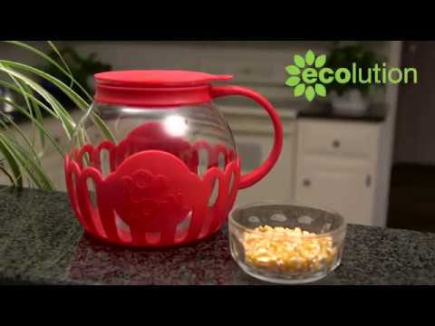 Ecolution Patented Micro-Pop Microwave Popcorn Popper with Temperature Safe Glass 3-in-1 Lid Measures Kernels and Melts Butter Made Without BPA Dishwa