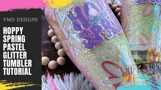 HOPPY SPRING PASTEL GLITTER TUMBLER TUTORIAL - Create a super cute spring epoxy tumbler using resin