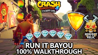 Crash Bandicoot 4 - 100% Walkthrough - Run It Bayou - All Gems Perfect Relic \& Yellow Gem