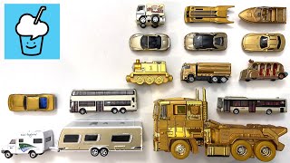 Gold Vehicles collection tomica transformers siku steam train double decker bus batmobile