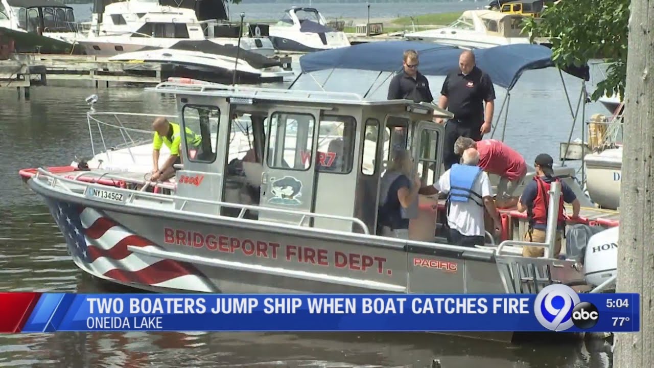 Two rescued from boat fire on Oneida Lake - YouTube