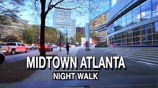 Midtown Atlanta And Relaxing Night Walk,  Atlanta Georgia | 5k 60 | Natural City Sounds