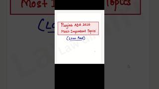 Punjab ADA 2026 Most Important Law Topics List|How to prepare for Legal Topics