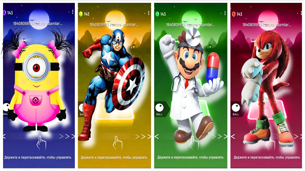 Minions Vs Captain America Vs Super Mario Vs Sonic Tiles Hop EDM Rush🥇🥈🥉