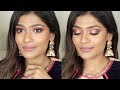 Affordable Navaratri Glam Makeup Look | Indian Festive Makeup | Shimmery Rose Gold Smokey Eye