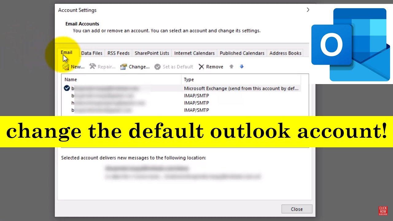 how to change the default outlook account YouTube