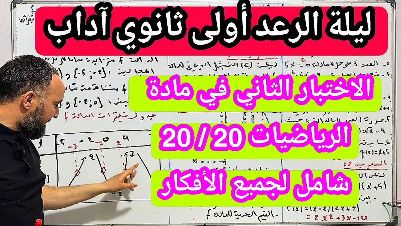 الاختبار الثاني في مادة الرياضيات للسنة الأولى ثانوي جذع مشترك آداب مقترح بقوة 20/20