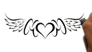 Drawing Mom with a Heart and Wings Lowerback Tattoo Design screenshot 2