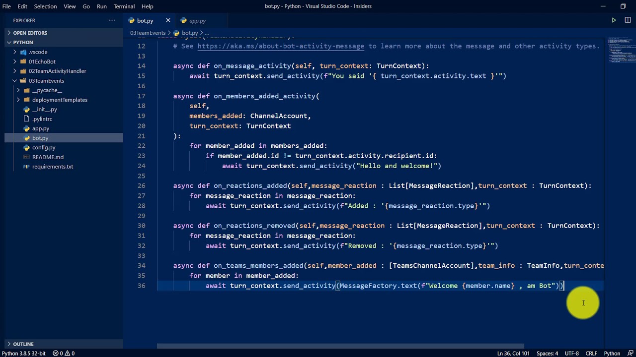 03 - Handling Team members in Python Bot #Python - YouTube