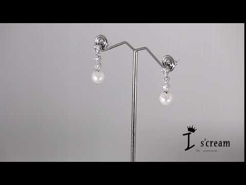 Simple Design Three Zircons Pearl Earrings 简约三锆石珍珠耳饰
