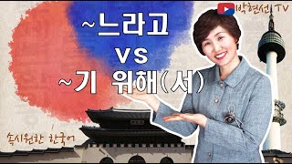 속시원한 한국어, ~느라고  vs  ~기 위해(서)