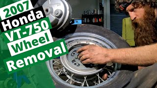: 2007 Honda Shadow Front and Rear Wheel Removal and Installation. Full Process. Shaft Drive.