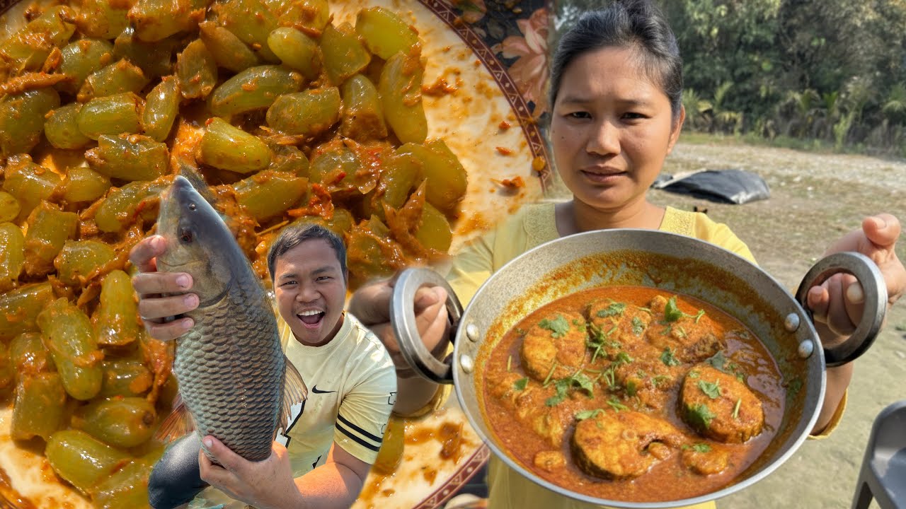 Cooking and eating Fish curry | Eating spiciest Grapes 🍇 chutney 