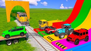 Double Flatbed Trailer Truck vs Speedbumps | Train vs Cars | Truck vs Portal Trap | BeamNG.Drive #08