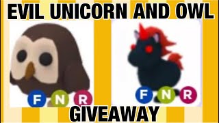 ADOPT ME EVIL UNICORN AND OWL GIVEAWAY