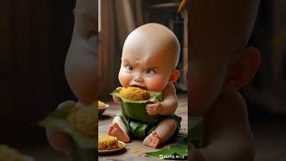 Cute Babies Eating Lemper