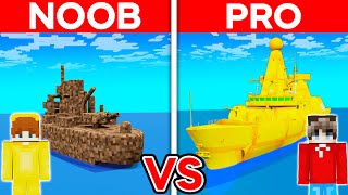 NOOB vs PRO: STRONGEST WARSHIP Build Challenge in Minecraft!