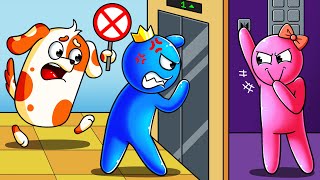 RAINBOW FRIENDS but HOO DOO n BLUE STUCK in  the ELEVATOR?! | Hoo Doo Rainbow Animation