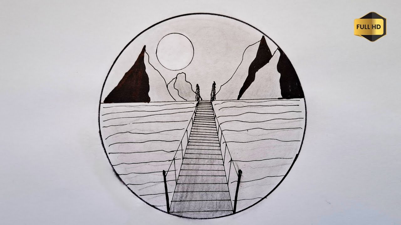 How to Draw a Landscape in a Circle: Mountains and a Pier