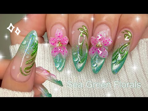 Sea Green Florals 🌱✨ | Gel-X Nail Tutorial | Step-By-Step