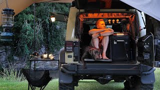 Wholesome CAR CAMPING by the Creek [ RELAXING SOLO with my DOG, Rain Forest, ASMR ]