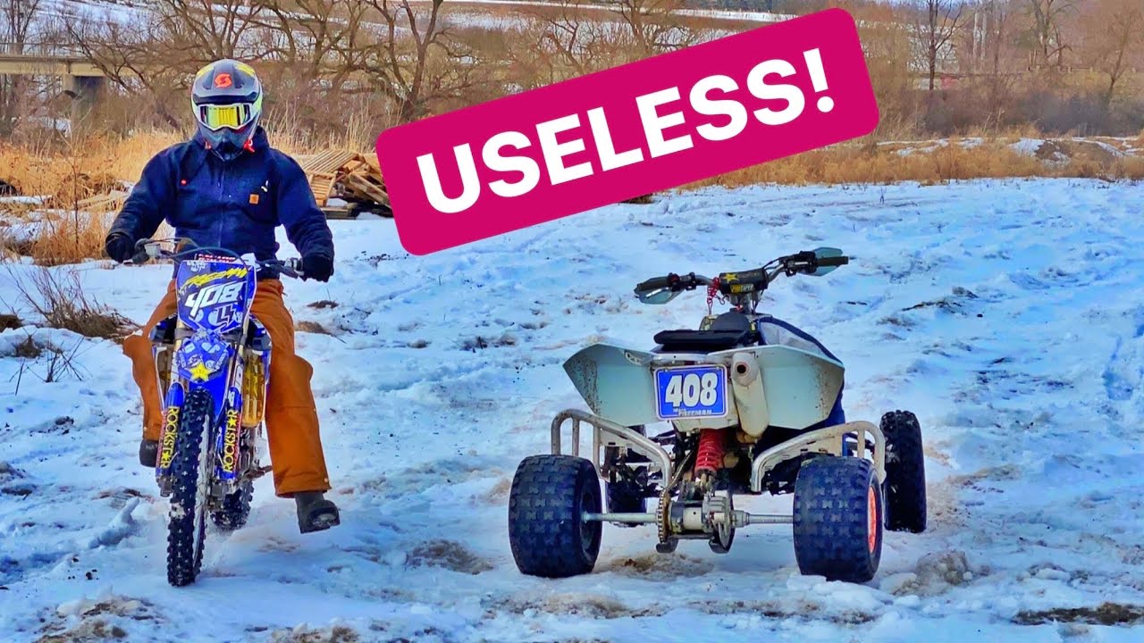 ATV Vs Dirt BIKE WINTER Ride! YouTube