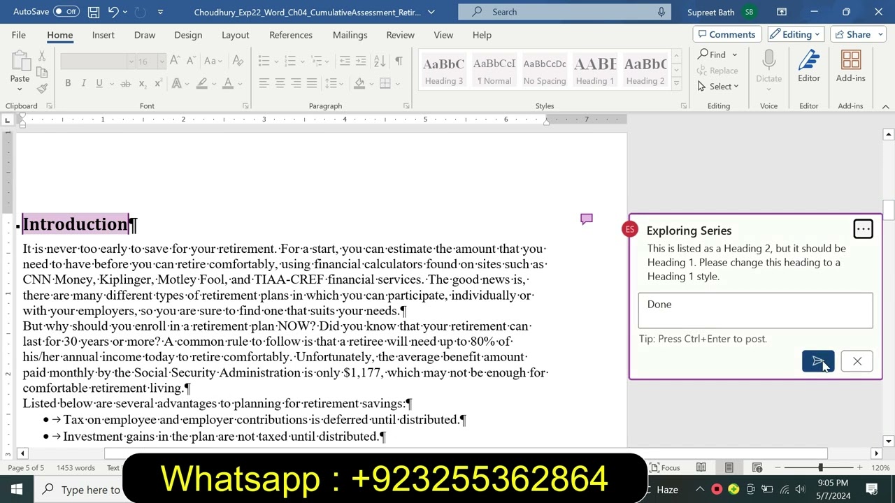 Exp22_Word_Ch04_CumulativeAssessment_Retirement | Exp22 Word Ch04 CumulativeAssessment Retirement |