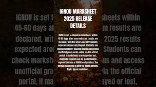 Ignou Marksheet 2025 Release Details