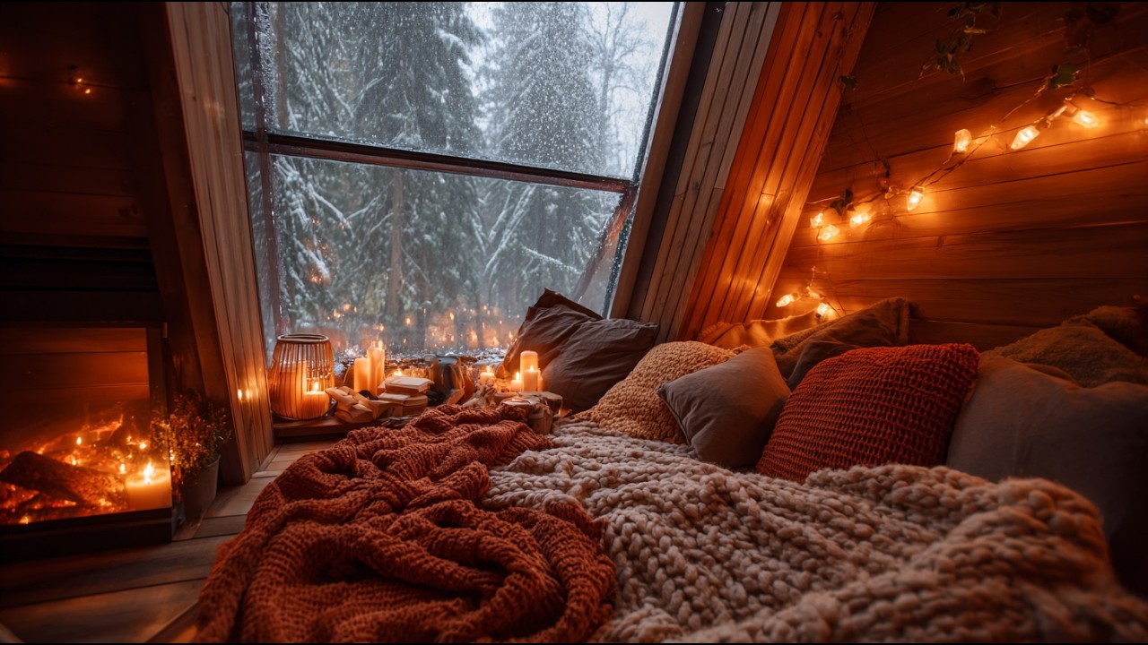Cozy Cabin Snowstorm Night ️ Fireplace & Relaxing Winter Sounds for ...
