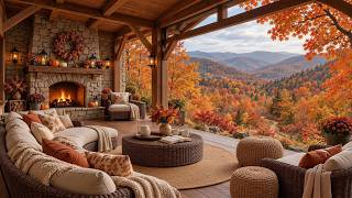 Autumn Porch Over the Mountain Valley 🍁 Soft Piano Music & Fireplace Sounds screenshot 5
