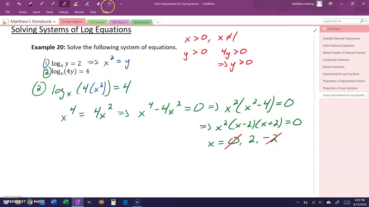 Solving Systems of Log Equations - YouTube