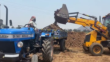 Jcb 3dx Backhoe Loader Loading mud in Sonalika Tractor || Sonalika Tractor Loading Video Part-09