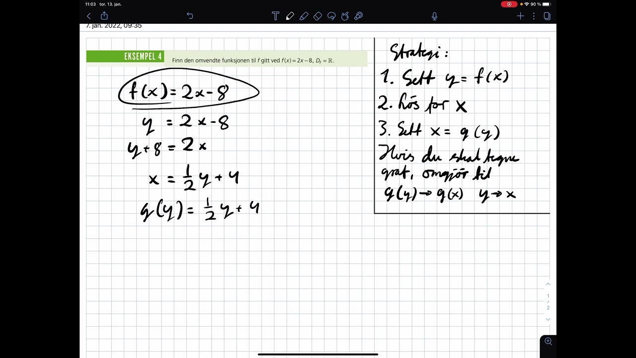 5B Å finne den omvendte funksjonen 1: Eksempel 4