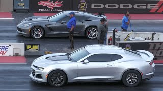 Zl1 Camaro Vs Z06 Corvette And Vs Classic Dodge Challenger - Drag Racing