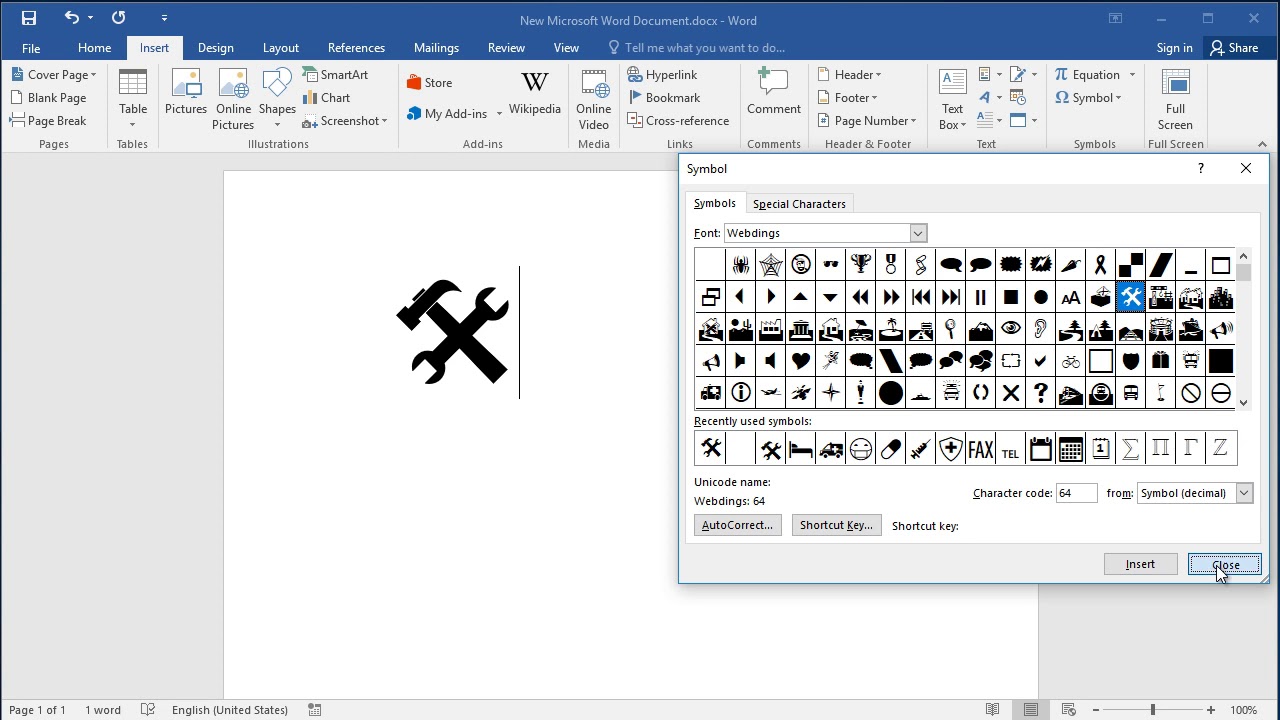 How to insert Hammer and Wrench symbol in Word YouTube