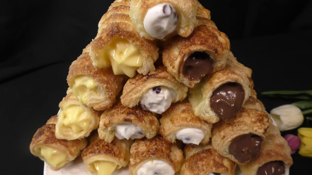 Prendi 1 rotolo di PASTA SFOGLIA e fai questa RICETTA VELOCE Cannoli di SFOGLIA 3 GUSTI MISTI