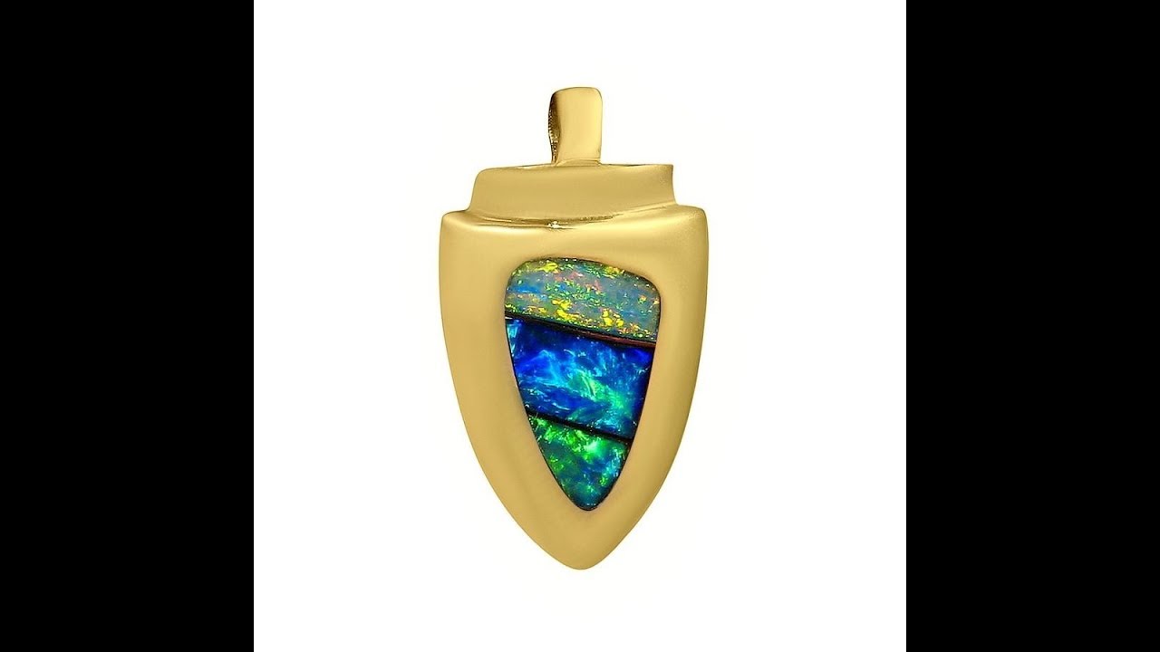 Large Inlay Opal Pendant 14k Gold Arrow | FlashOpal