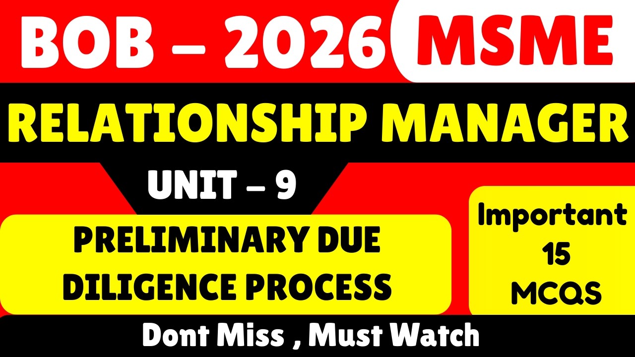 Preliminary Due Diligence Process MCQS | BOB 2026 MSME Relationship Manager pdf Note | BOB MSME PDF