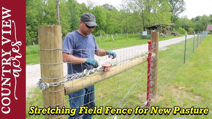 HOW TO PULL FENCE WIRE TIGHT - Woven wire field fence install 