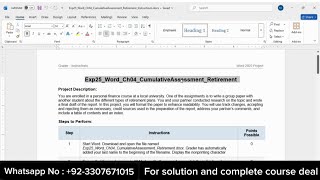 Exp25 Word Chapter 4 Cumulative – Retirement | Pearson MyLab Word Grader (100%)