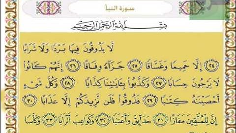 سورة النبأ  الآيات  24 - 25 - 26 - 27 - 28 - 29 - 30 - 31 - 32 - 33 -  34
