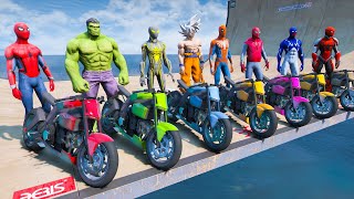 TEAM SPIDER MAN MOTORCYCLES RAMP CHALLENGE  DOWN THE CONTAINER TRACK  GTA 5