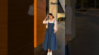 Denim dress white shirt full outfit and long skirt pati were women full look 👀👀 #shorts #women #look