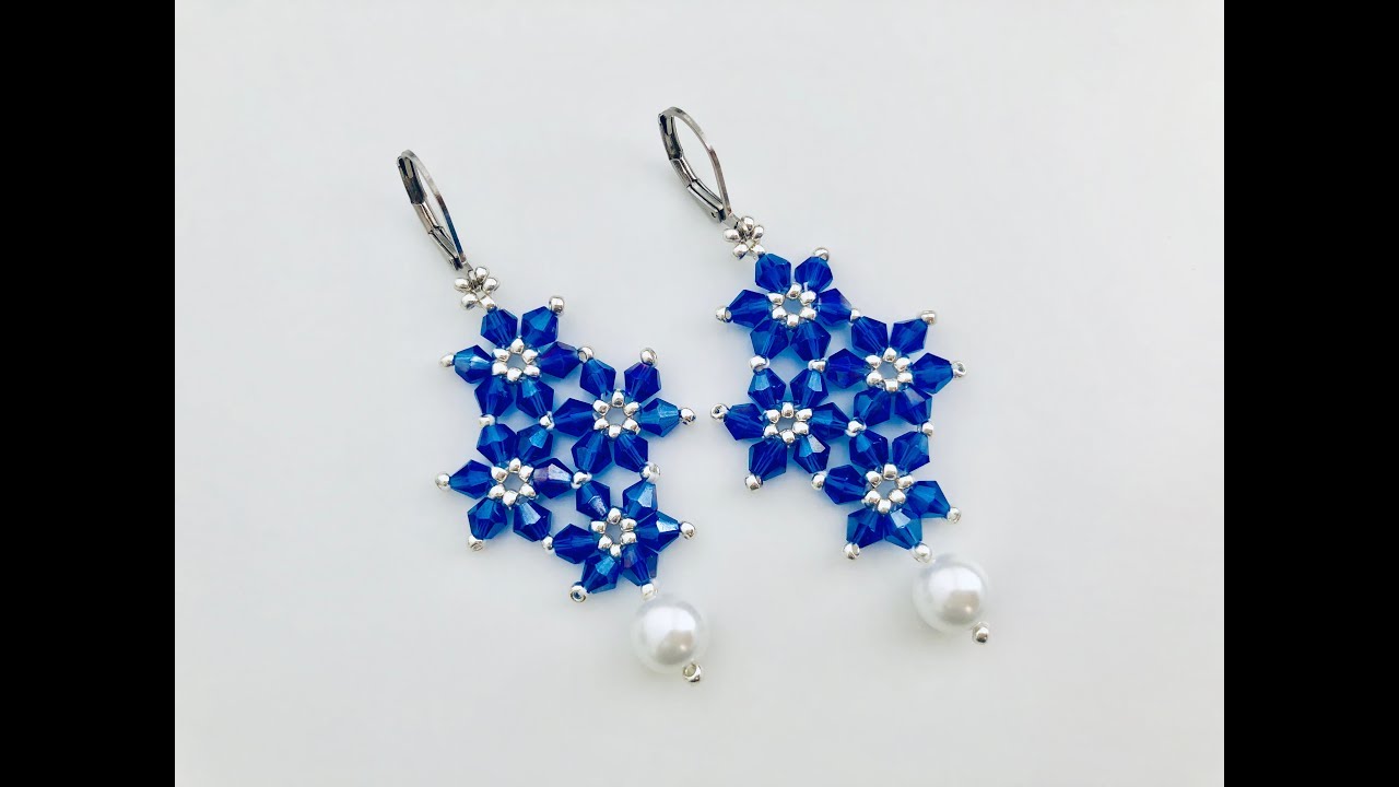 Quadruple Snowflake Earrings. DIY beaded earrings.How to make beaded earrings